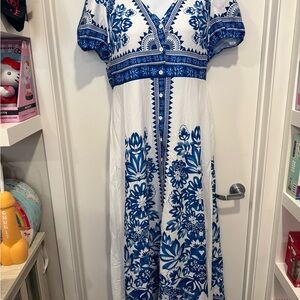 SHEIN White and Blue Floral Maxi Dress